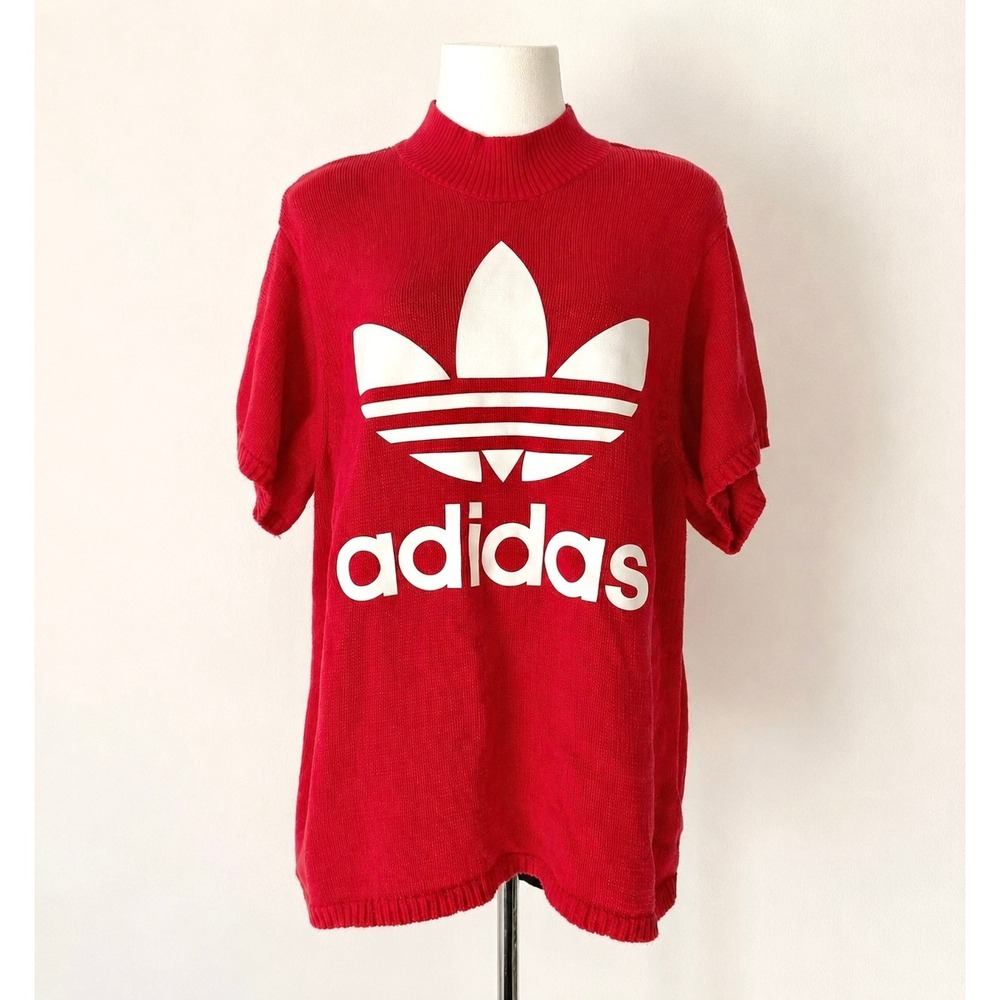 Adidas Originals Big Trefoil Knit Oversized Sweater NWOT Red White FM2658 Medium